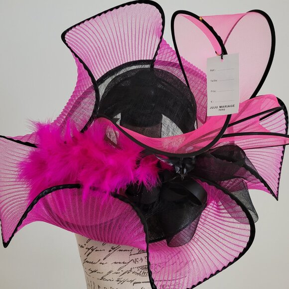 Paris Hand-Made Large Brim Ruffle Organza Hat | Elegant Royal Derby Wedding Hat